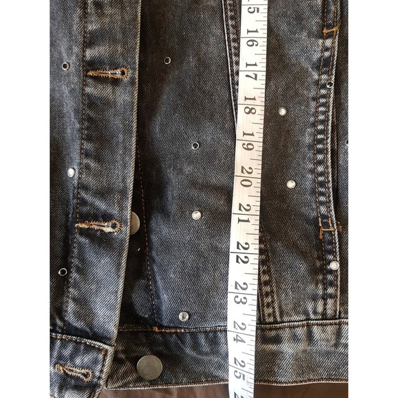 Boohoo Blue Womens Gray Jacket Denim Rhinestone Sequin Y2k 80's look Size 8 - Picture 7 of 15